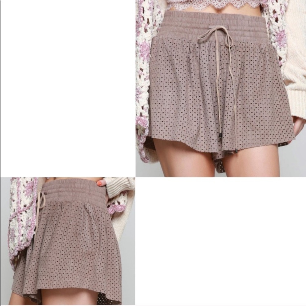 NWT! POL Laser Cut Drawstring Waist Shorts Brown